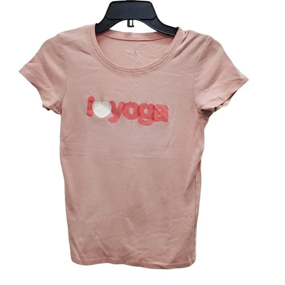 Lucy Activewear Active Fit Pink I‎ Heart Yoga Babydoll Cotton Tee T-shirt Small - Picture 1 of 4